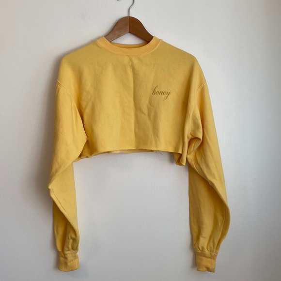 Brandy Melville Tops - Gently Used Women’s John Galt Yellow Honey Cropped Size Medium Sweatshirt